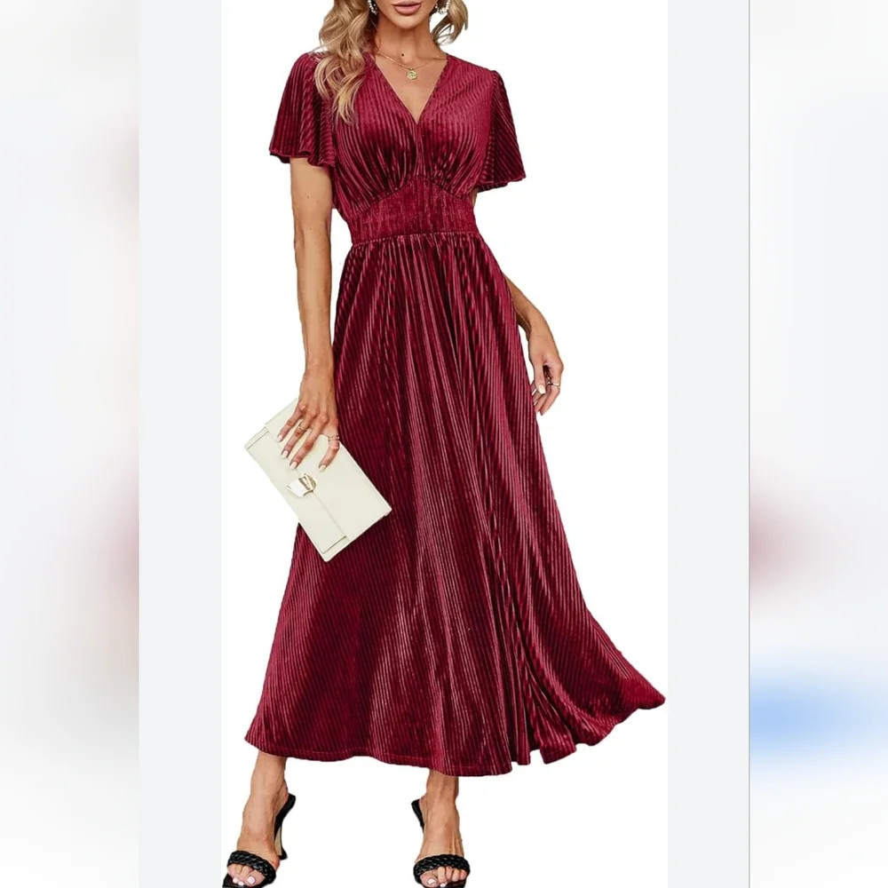 Simplee Maxi Velvet Dress Wine Color Size M NWT - Picture 1 of 6